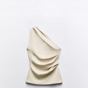 One-Shoulder Cream Ribbed Top